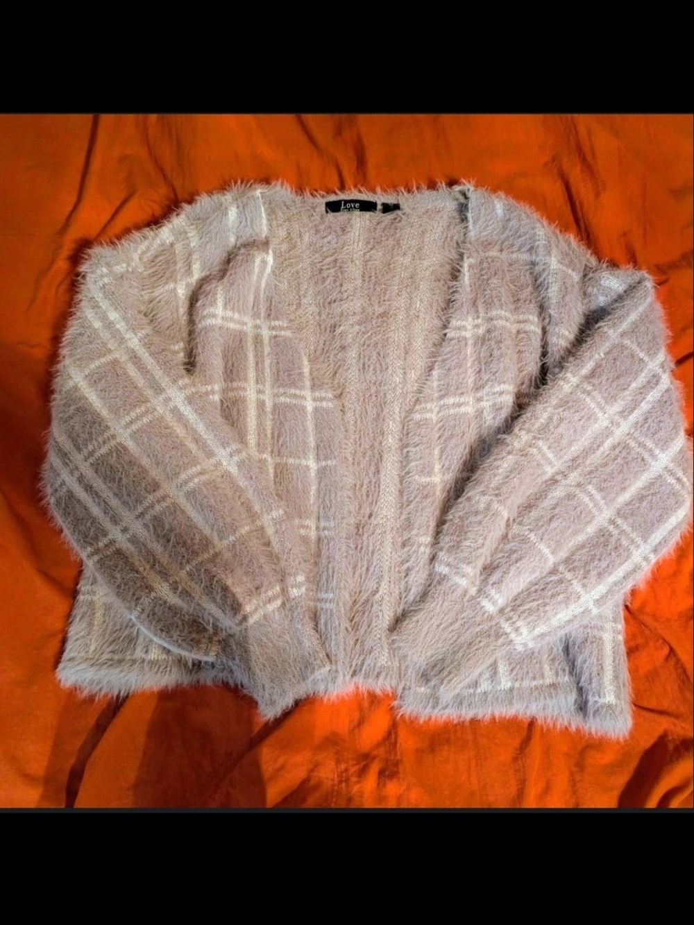 Love Mauve Fuzzy Check Open Cardigan